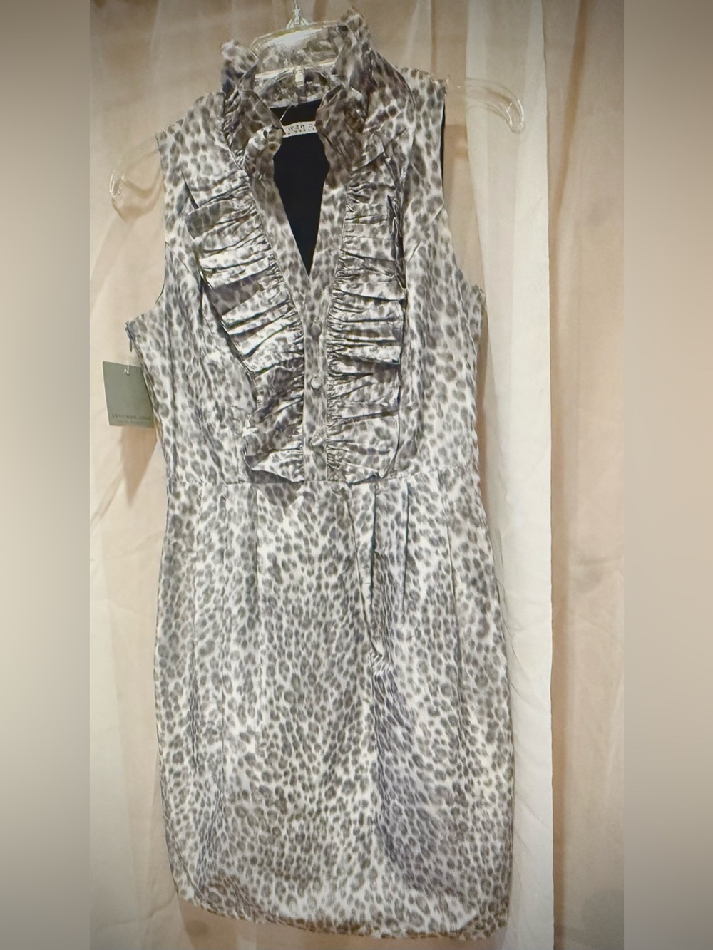 Marc New York Gray and White Leopard Print Ruffle Midi Dress
